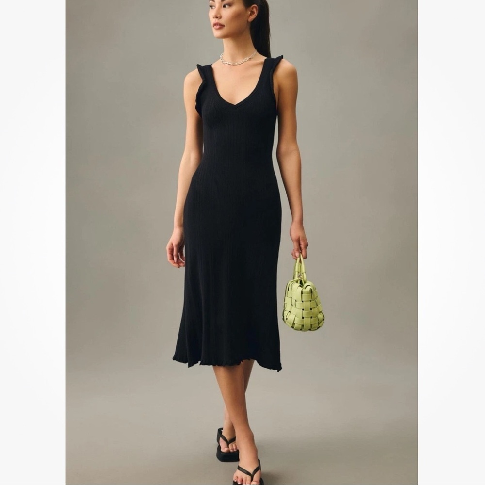 Daily Practice Anthropologie Small Black Ribbed Fitted Midi Dress
